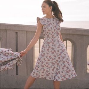 Gal Meets Glam Lola Dancing Daisy Jacquard Flutter Sleeve Floral Mini Dress 0P